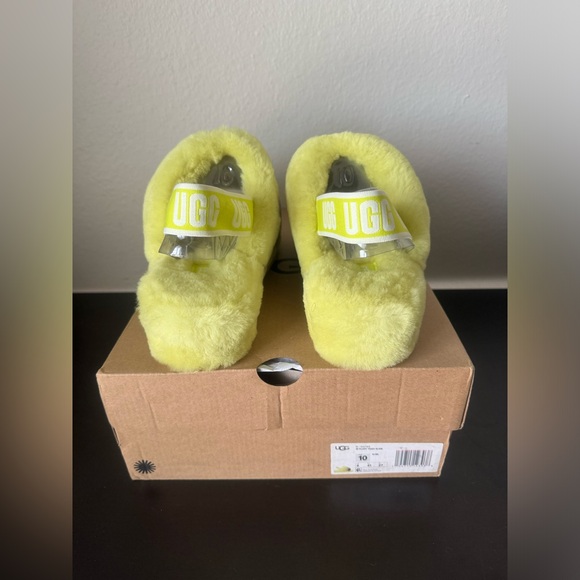 NIB UGG Women’s Fluff Yeah Slide Slipper Slingback Yellow and Gray Size 10 - Picture 10 of 15